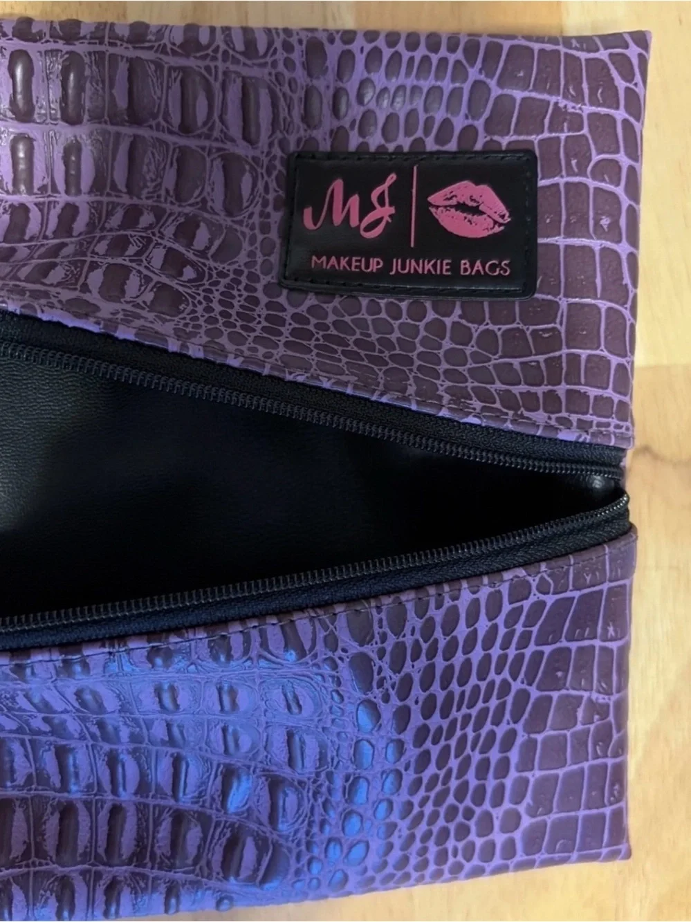 Makeup Junkie Bags Purple Croc-Embossed Cosmetic Bag